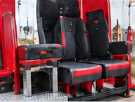 Custom red and black fire truck seat mounts