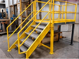 Yellow industrial safety stairs and railings